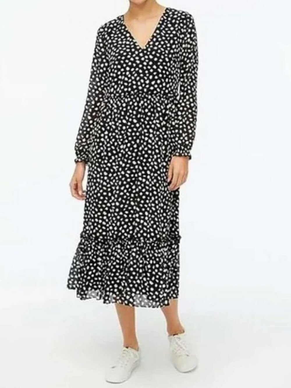 J. Crew Womens Printed Crinkle Shiffon V-Neck Ruffle Hem Midi Dress - S